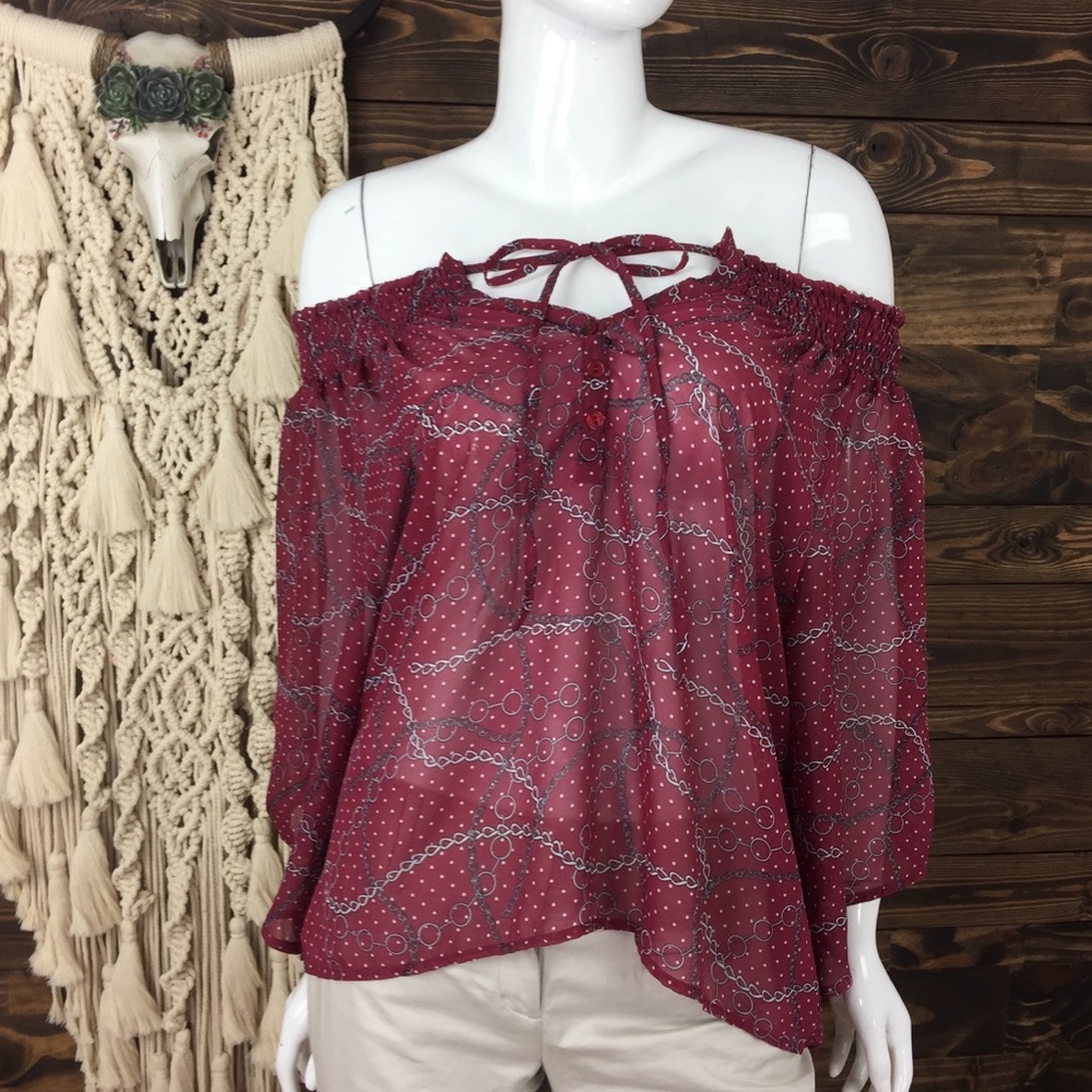 Plant Gold | Tie Front Off Shoulder Sheer Blouse